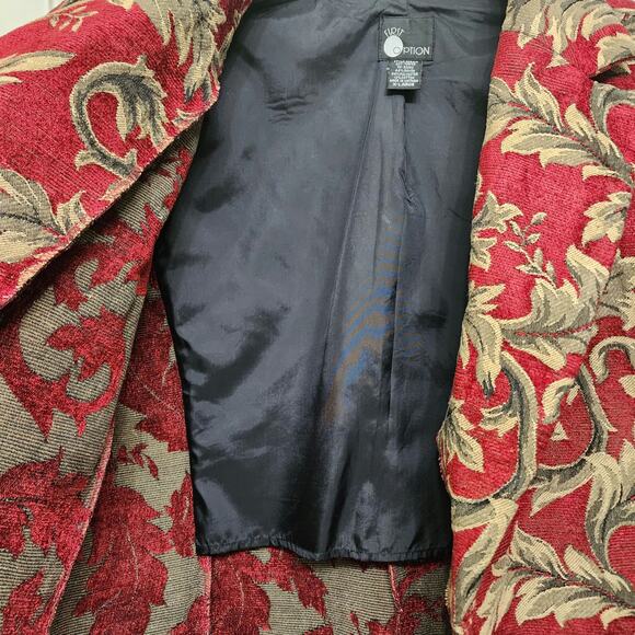 First Option Vintage 90s Red Gold Funky Floral Paisley Brocade Blazer, X-Large - Picture 6 of 12